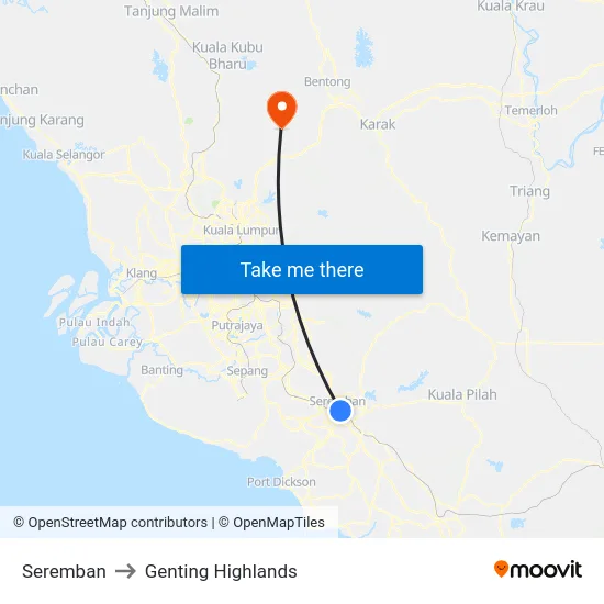 Seremban to Genting Highlands map