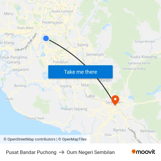 Pusat Bandar Puchong to Oum Negeri Sembilan map