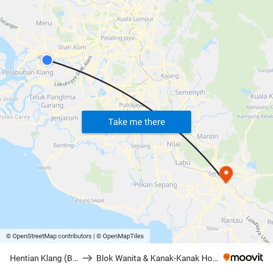 Hentian Klang (Bsn) (Bd580) to Blok Wanita & Kanak-Kanak Hospital Tuanku Ja'Afar map