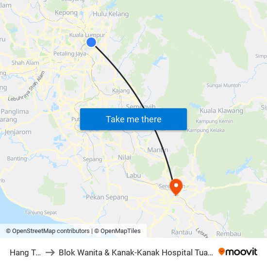 Hang Tuah to Blok Wanita & Kanak-Kanak Hospital Tuanku Ja'Afar map
