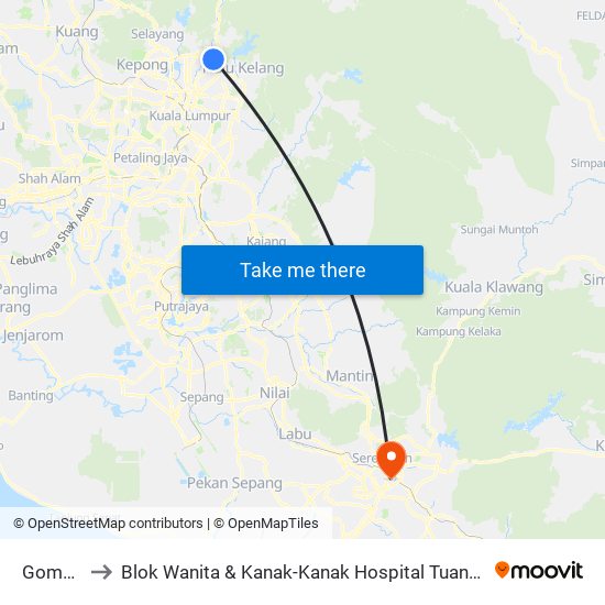 Gombak to Blok Wanita & Kanak-Kanak Hospital Tuanku Ja'Afar map