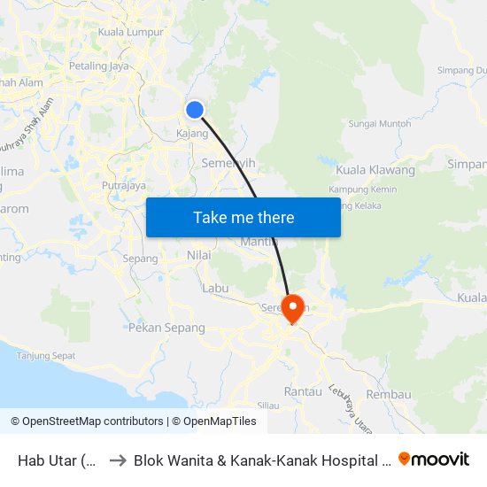 Hab Utar (Kj477) to Blok Wanita & Kanak-Kanak Hospital Tuanku Ja'Afar map