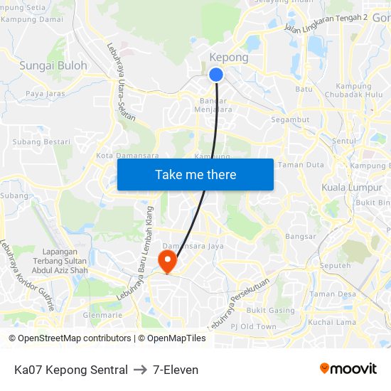 Ka07 Kepong Sentral to 7-Eleven map