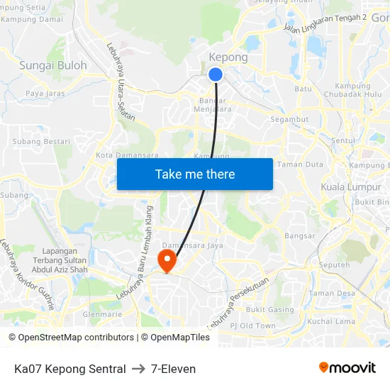 Ka07 Kepong Sentral to 7-Eleven map