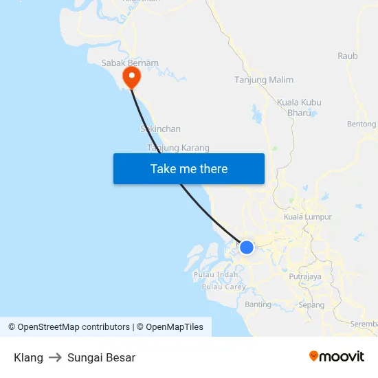 Klang to Sungai Besar map