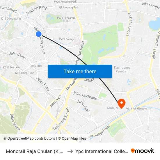 Monorail Raja Chulan (Kl22) to Ypc International College map