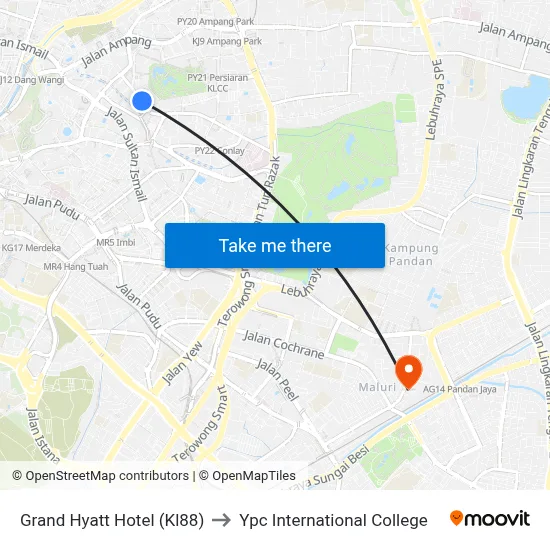 Grand Hyatt Hotel (Kl88) to Ypc International College map