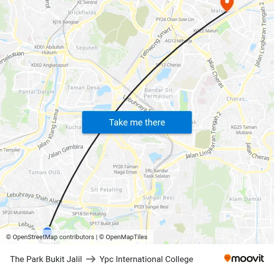 The Park Bukit Jalil to Ypc International College map