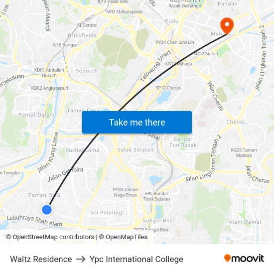 Waltz Residence to Ypc International College map