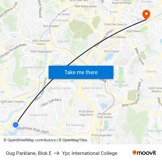 Oug Parklane, Blok E to Ypc International College map