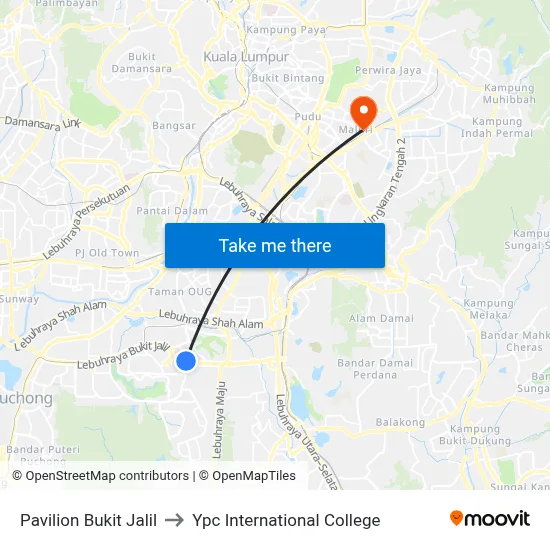 Pavilion Bukit Jalil to Ypc International College map