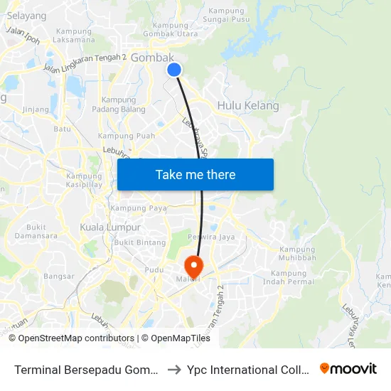 Terminal Bersepadu Gombak to Ypc International College map