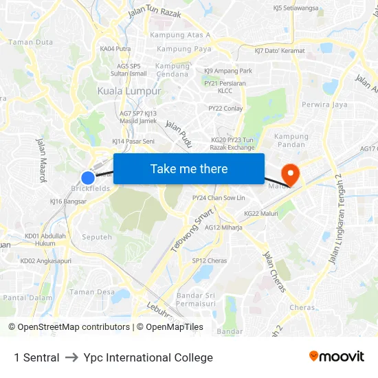1 Sentral to Ypc International College map