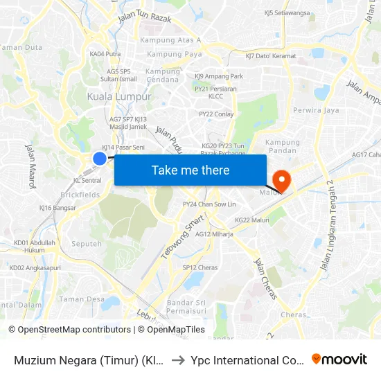 Muzium Negara (Timur) (Kl1120) to Ypc International College map