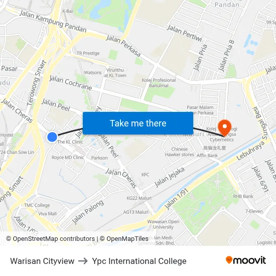 Warisan Cityview to Ypc International College map