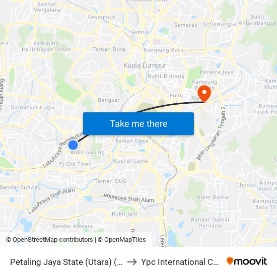 Petaling Jaya State (Utara) (Pj433) to Ypc International College map