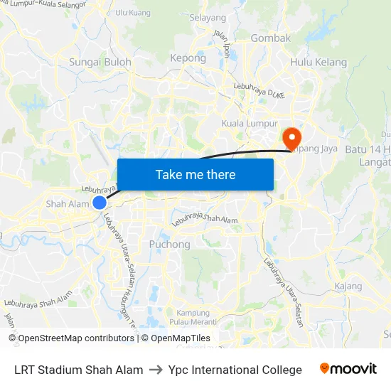 LRT Stadium Shah Alam to Ypc International College map