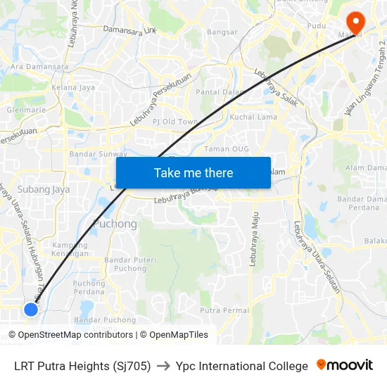 LRT Putra Heights (Sj705) to Ypc International College map