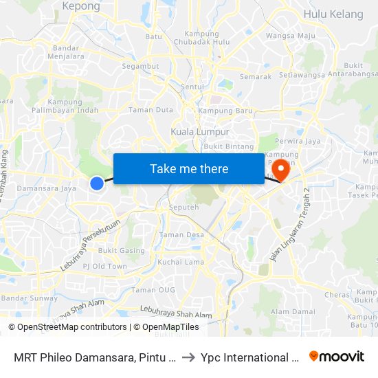 MRT Phileo Damansara, Pintu A (Pj823) to Ypc International College map