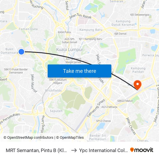 MRT Semantan, Pintu B (Kl1174) to Ypc International College map