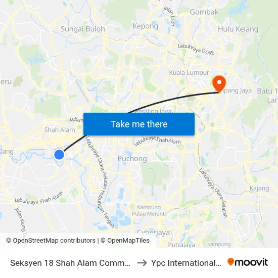 Seksyen 18 Shah Alam Commercial Centre to Ypc International College map