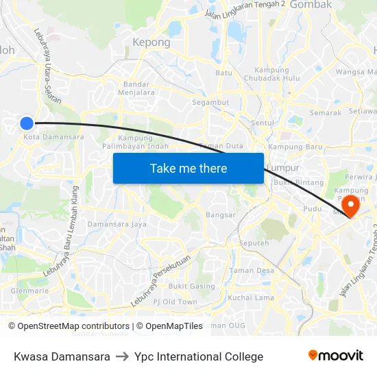 Kwasa Damansara to Ypc International College map