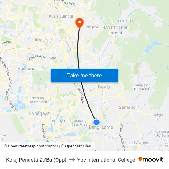 Kolej Pendeta Za'Ba (Opp) to Ypc International College map