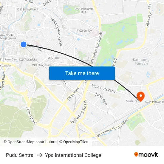 Pudu Sentral to Ypc International College map