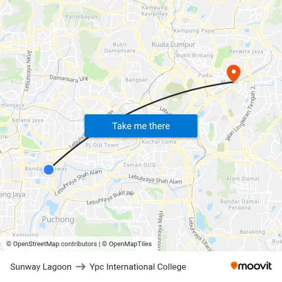 Sunway Lagoon to Ypc International College map