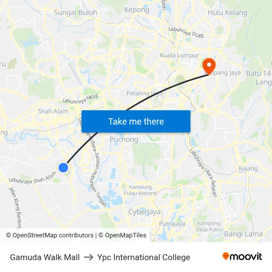 Gamuda Walk Mall to Ypc International College map