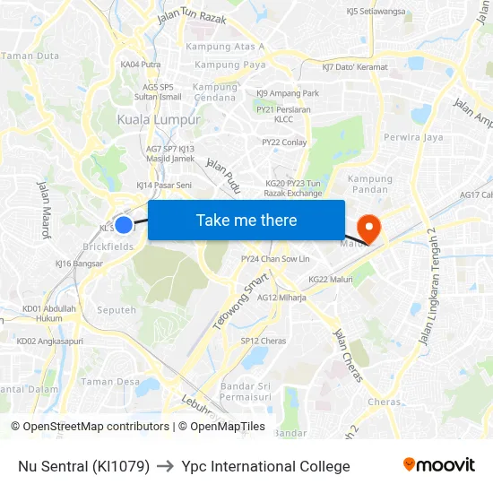 Nu Sentral (Kl1079) to Ypc International College map