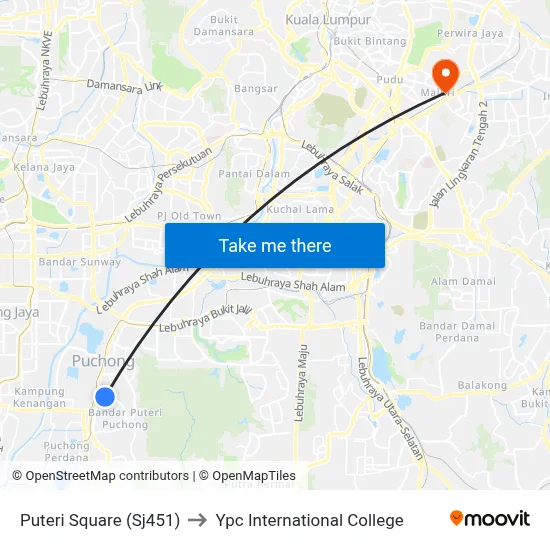 Puteri Square (Sj451) to Ypc International College map