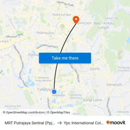 MRT Putrajaya Sentral (Ppj254) to Ypc International College map