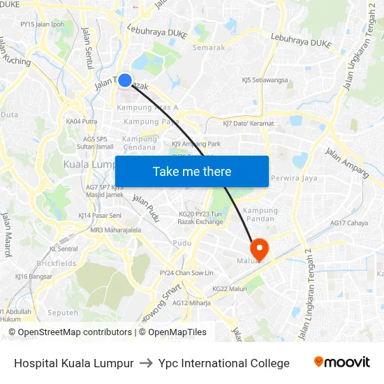 Hospital Kuala Lumpur to Ypc International College map