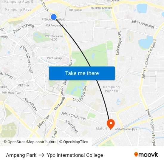 Ampang Park to Ypc International College map