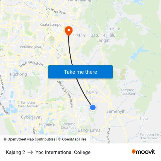 Kajang 2 to Ypc International College map
