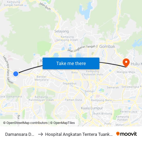 Damansara Damai to Hospital Angkatan Tentera Tuanku Mizan map