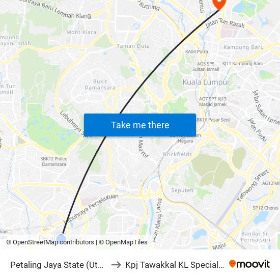 Petaling Jaya State (Utara) (Pj433) to Kpj Tawakkal KL Specialist Hospital map