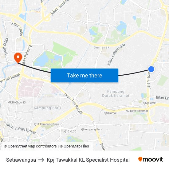 Setiawangsa to Kpj Tawakkal KL Specialist Hospital map