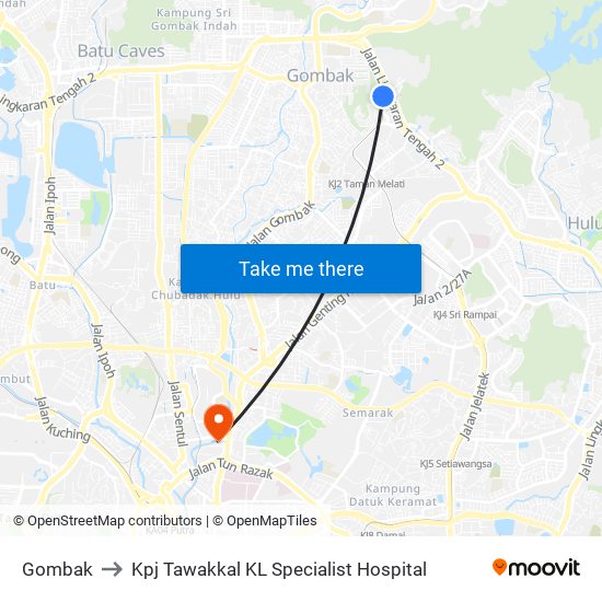 Gombak to Kpj Tawakkal KL Specialist Hospital map