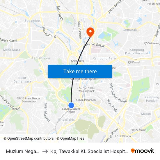 Muzium Negara to Kpj Tawakkal KL Specialist Hospital map