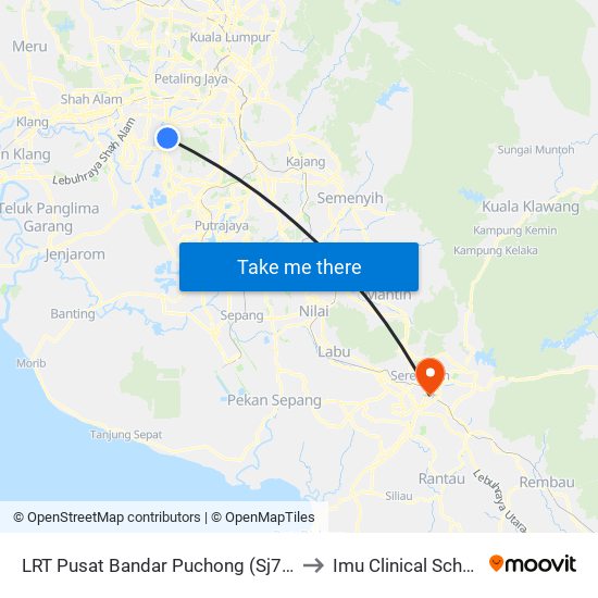 LRT Pusat Bandar Puchong (Sj735) to Imu Clinical School map