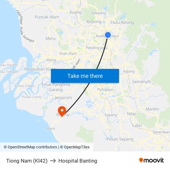 Tiong Nam (Kl42) to Hospital Banting map