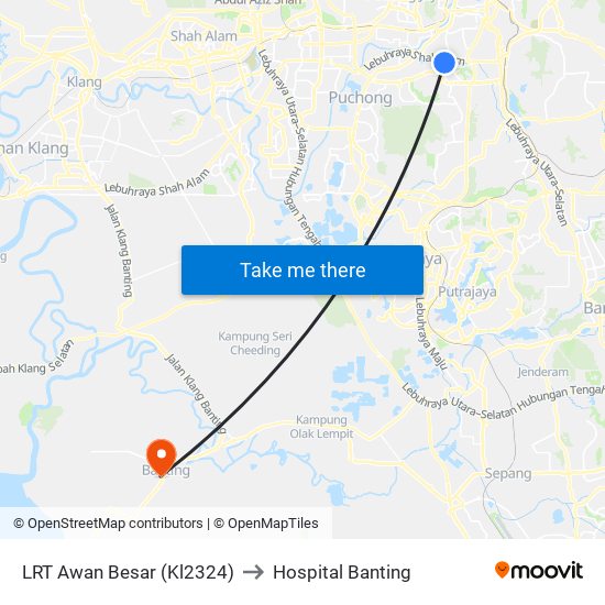 LRT Awan Besar (Kl2324) to Hospital Banting map