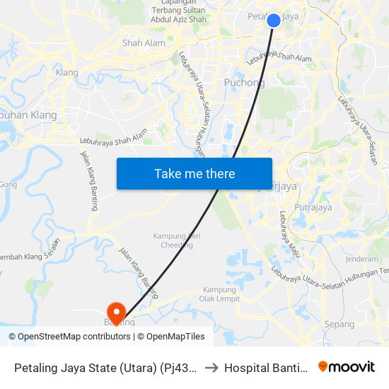 Petaling Jaya State (Utara) (Pj433) to Hospital Banting map