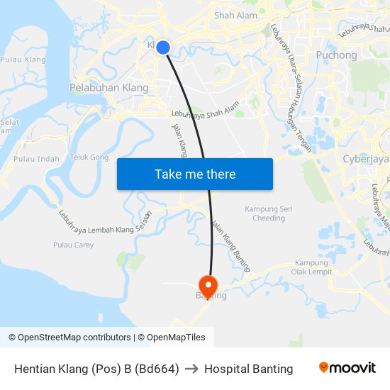Hentian Klang (Pos) B (Bd664) to Hospital Banting map