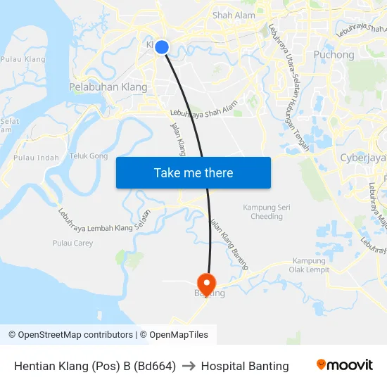 Hentian Klang (Pos) B (Bd664) to Hospital Banting map