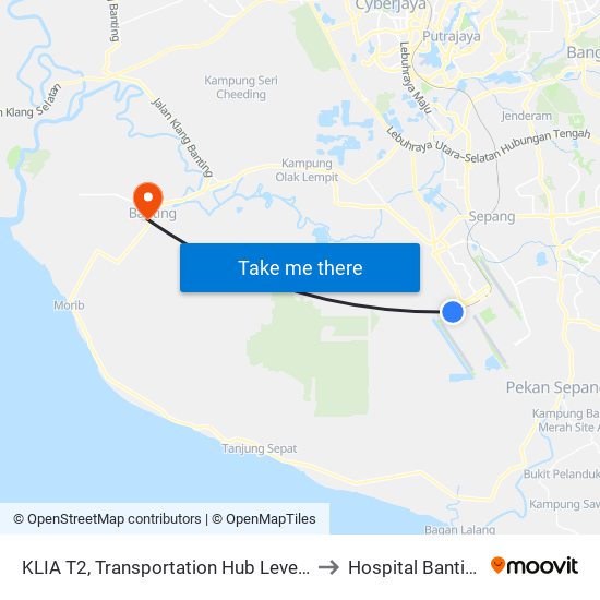 KLIA T2, Transportation Hub Level 1 to Hospital Banting map