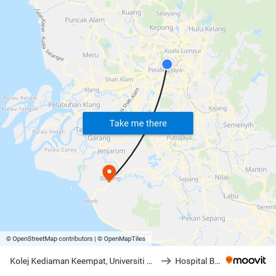 Kolej Kediaman Keempat, Universiti Malaya (Kl2348) to Hospital Banting map