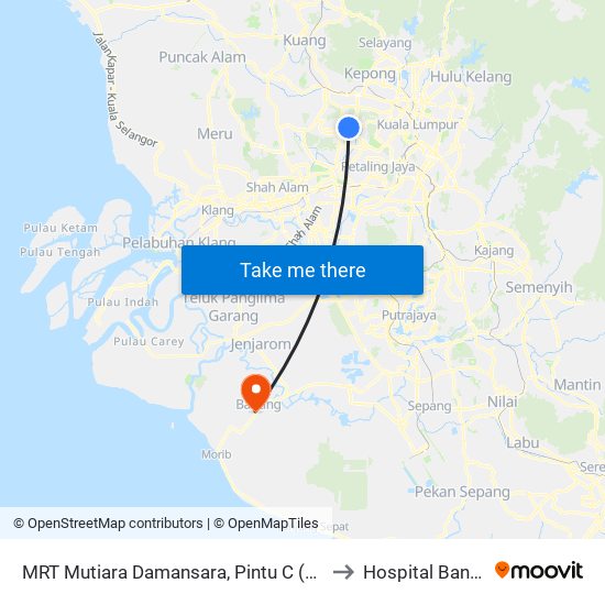 MRT Mutiara Damansara, Pintu C (Pj814) to Hospital Banting map